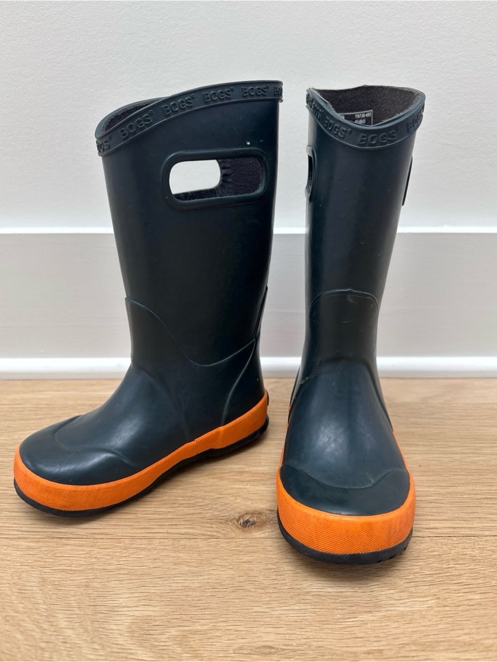 Bogs Kids Black with Orange Trim Tall Waterproof Rain Boots
